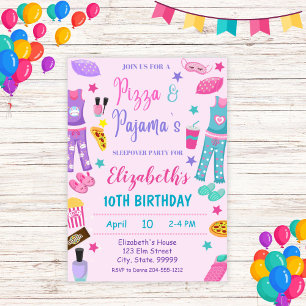 Pizza and Pajama's Sleepover Birthday Invitation