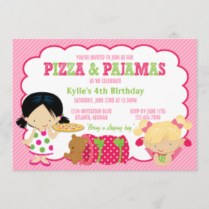 Pizza and Pajamas Sleepover Party Invitation