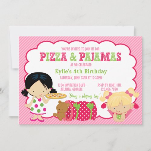 Pizza and Pajamas Sleepover Party Custom Invitation