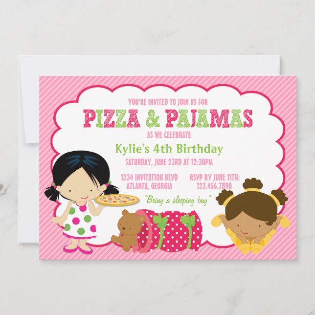 Pizza and Pajamas Sleepover Party Invitation (Front)