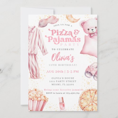 Pizza and Pajamas Sleepover Slumber Party Birthday Invitation