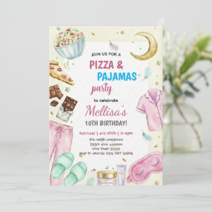 Pizza and Pajamas Sleepover Slumber Party Birthday Invitation