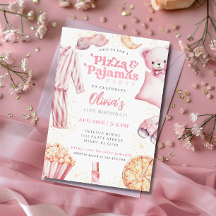 Pizza and Pajamas Sleepover Slumber Party Birthday Invitation
