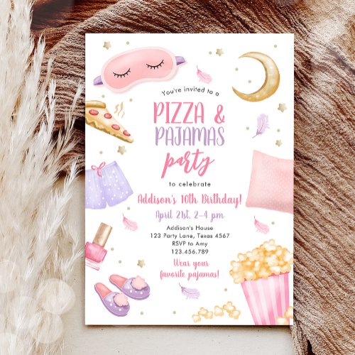 Pizza and Pajamas Sleepover Slumber Party Birthday Invitation