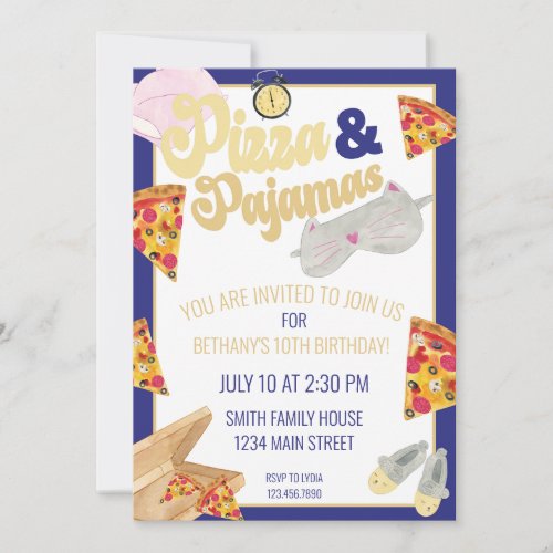 Pizza and Pajamas Slumber Party Sleepover Birthday Invitation