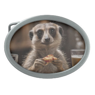 "Pizza and Pints: A Meerkat’s Perfect Snack Break" Belt Buckle