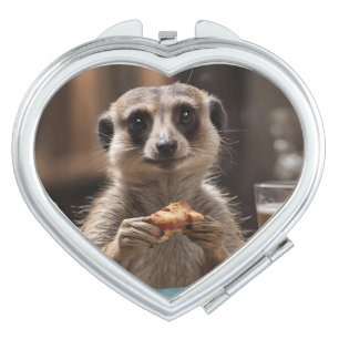 "Pizza and Pints: A Meerkat’s Perfect Snack Break" Compact Mirror