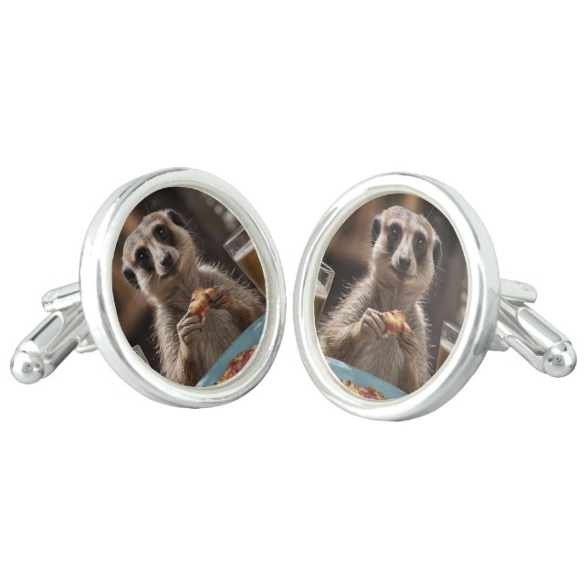 "Pizza and Pints: A Meerkat’s Perfect Snack Break" Cufflinks (Angled)