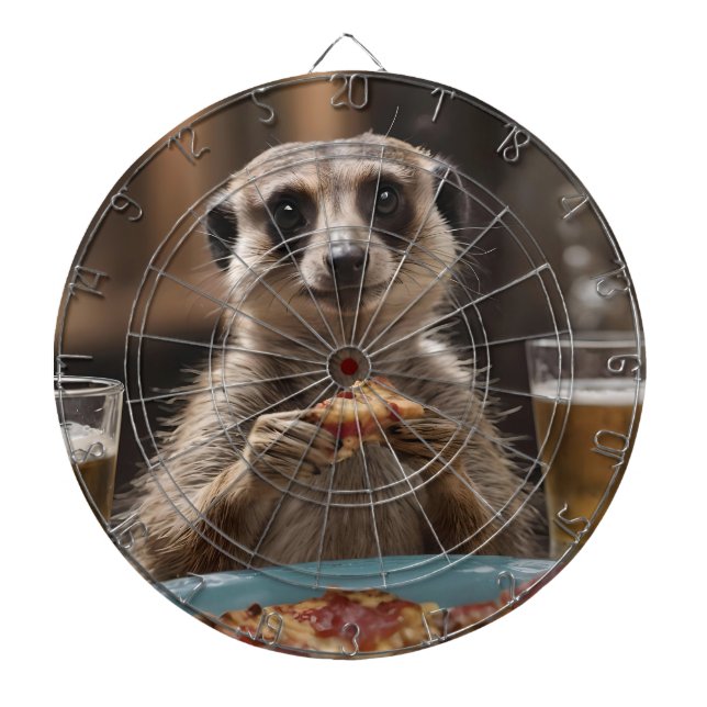 "Pizza and Pints: A Meerkat’s Perfect Snack Break" Dart Board (Front)