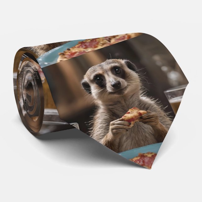 "Pizza and Pints: A Meerkat’s Perfect Snack Break" Neck Tie (Rolled)