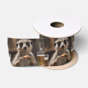"Pizza and Pints: A Meerkat’s Perfect Snack Break" Satin Ribbon