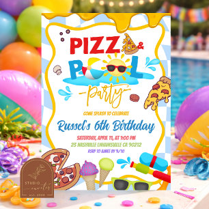 Pizza and Pool Birthday party invitation