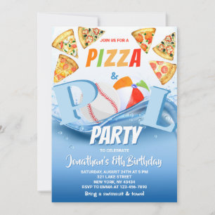Pizza and Pool Party Birthday Invitation
