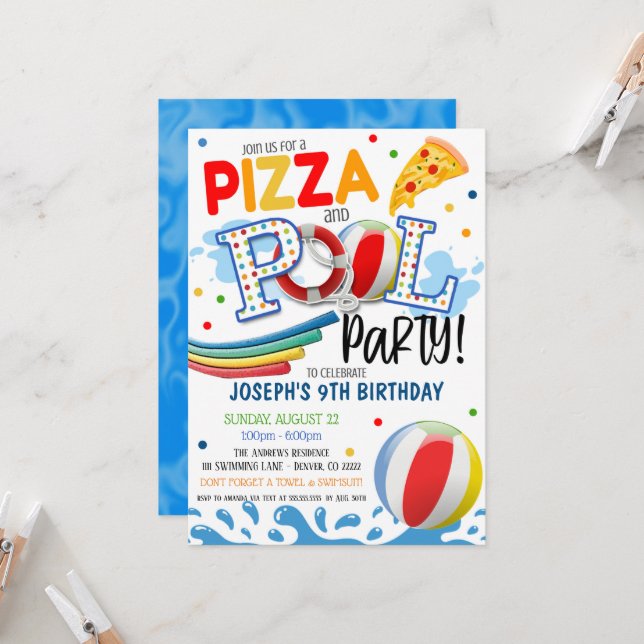 Pizza and Pool Party Invitation