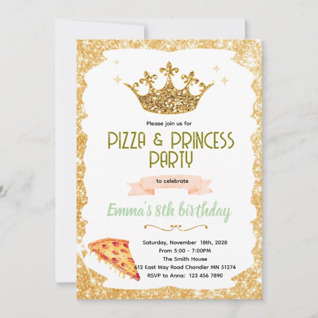 Pizza and Princesses party Invitation (Front)