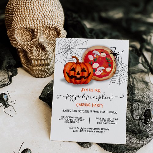 Pizza and Pumpkins Carving Halloween Party Invitation