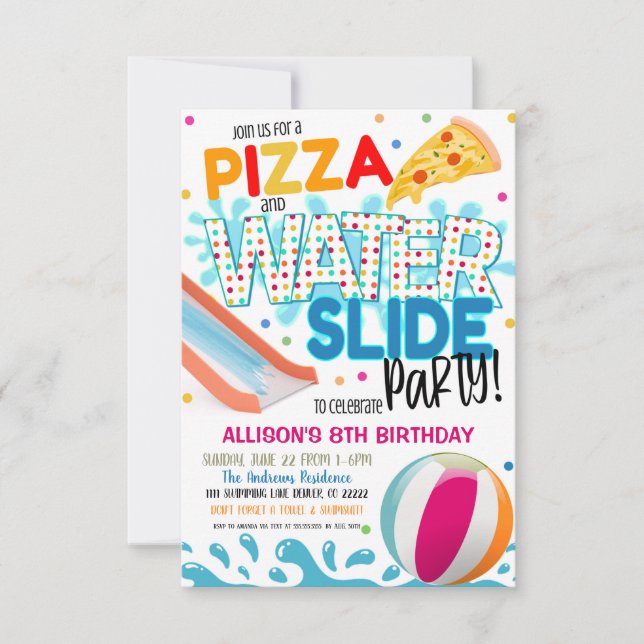 Pizza and Waterslide Party Invitation (Front)