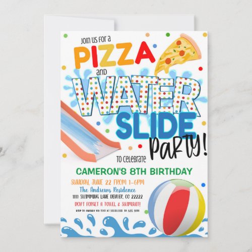 Pizza and Waterslide Party Invitation