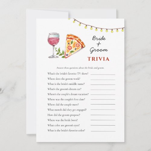 Pizza and Wine Bridal Shower Trivia games Invitation