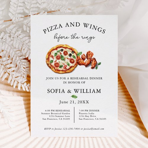 Pizza And Wings Before Rings Rehearsal Dinner Invitation
