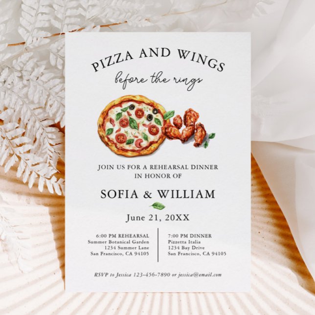 Pizza And Wings Before Rings Rehearsal Dinner Invitation (Creator Uploaded)