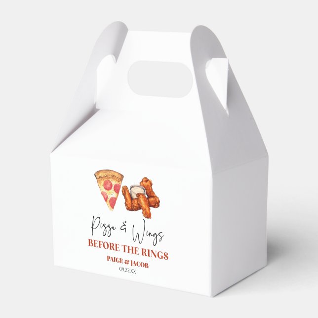 Pizza and Wings Before The Wings Rehearsal Dinner Favor Boxes (Front Side)