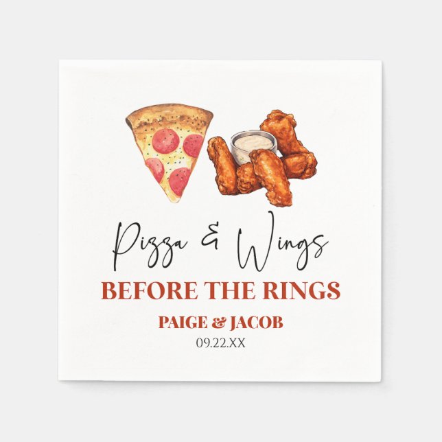Pizza and Wings Before The Wings Rehearsal Dinner Napkins (Front)