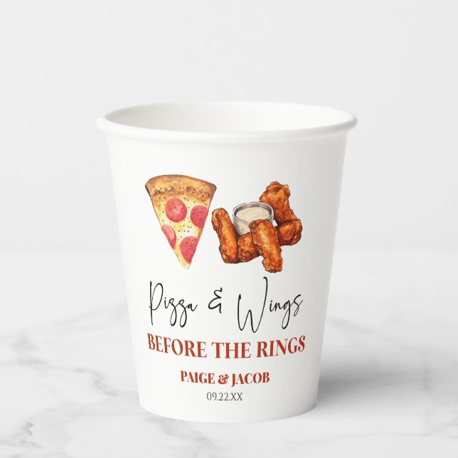 Pizza and Wings Before The Wings Rehearsal Dinner Paper Cups (Front)