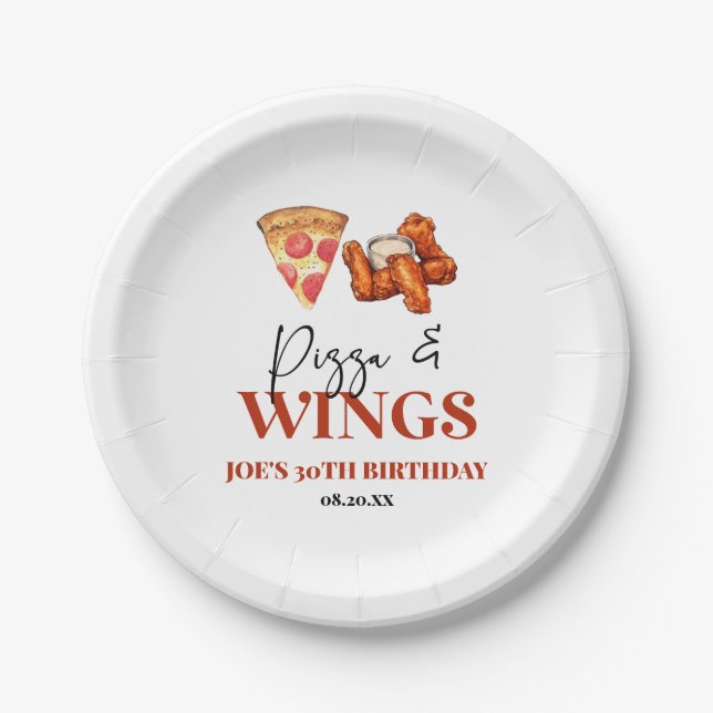 Pizza and Wings Birthday Party Paper Plates (Front)