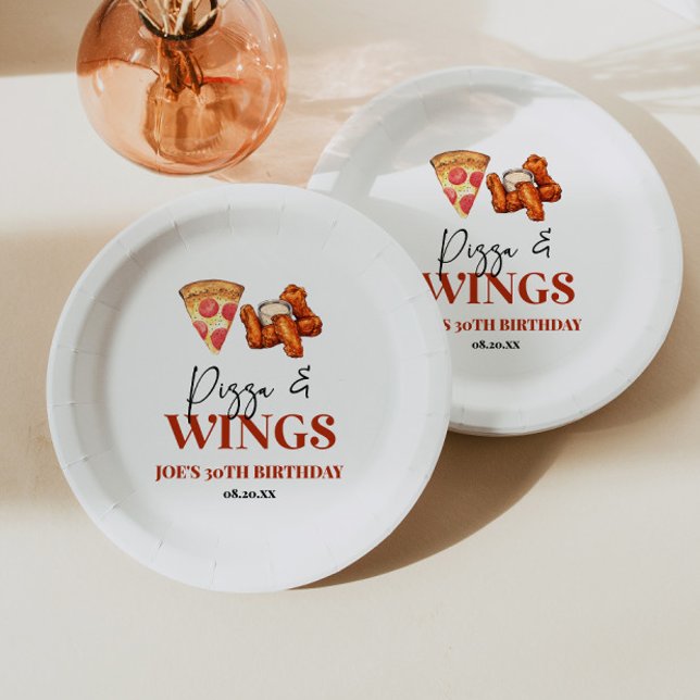 Pizza and Wings Birthday Party Paper Plates (Creator Uploaded)