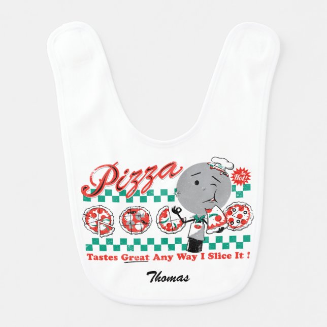 Pizza Any Way I Slice It Retro Bib (CUSTOMIZABLE) (Front)
