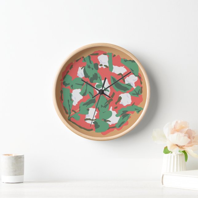 Pizza Art Illustration Drawing Modern Boho Wall Clock (Home)