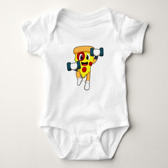 Pizza at Fitness with Dumbbells Baby Bodysuit (Front)