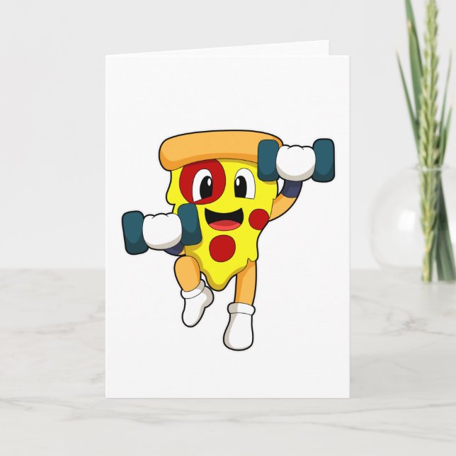Pizza at Fitness with Dumbbells Card (Front)