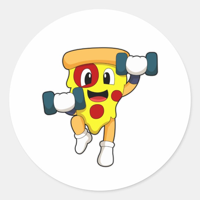 Pizza at Fitness with Dumbbells Classic Round Sticker (Front)