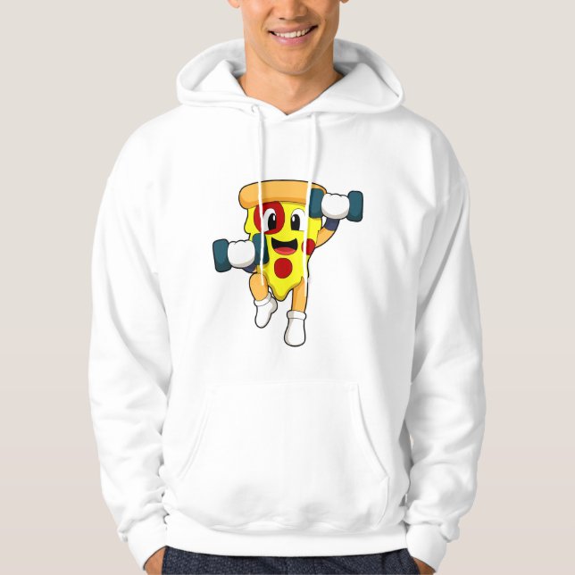 Pizza at Fitness with Dumbbells Hoodie (Front)