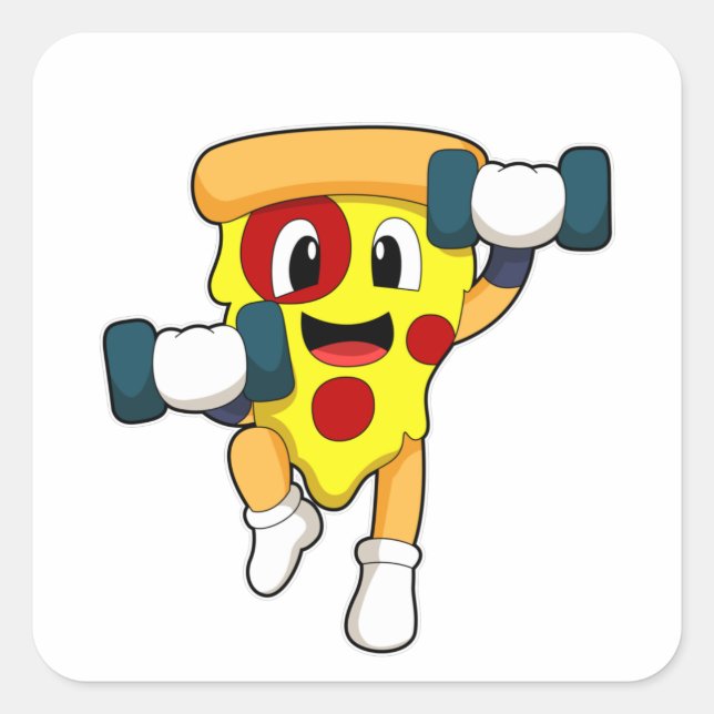 Pizza at Fitness with Dumbbells Square Sticker (Front)