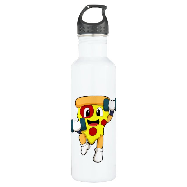 Pizza at Fitness with Dumbbells Stainless Steel Water Bottle (Front)