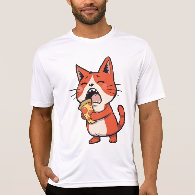 Pizza Attack Cat – Orange Kitty  T-Shirt (Front)