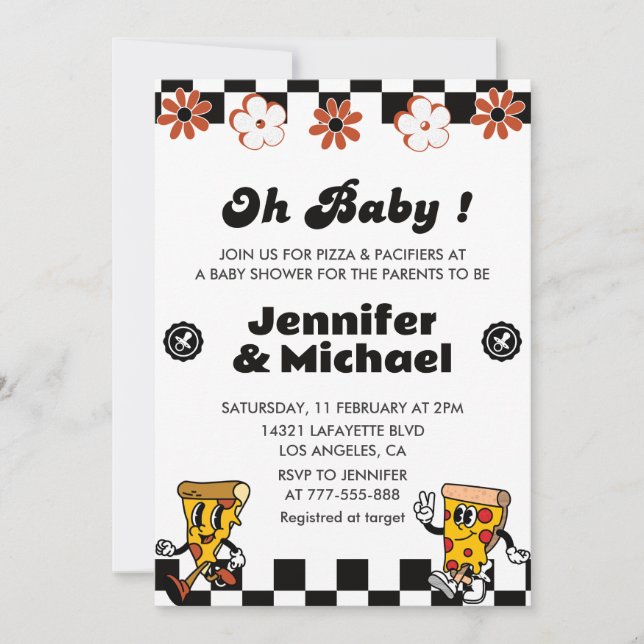 Pizza Baby Shower Invitation Oh Baby Pacifier (Front)