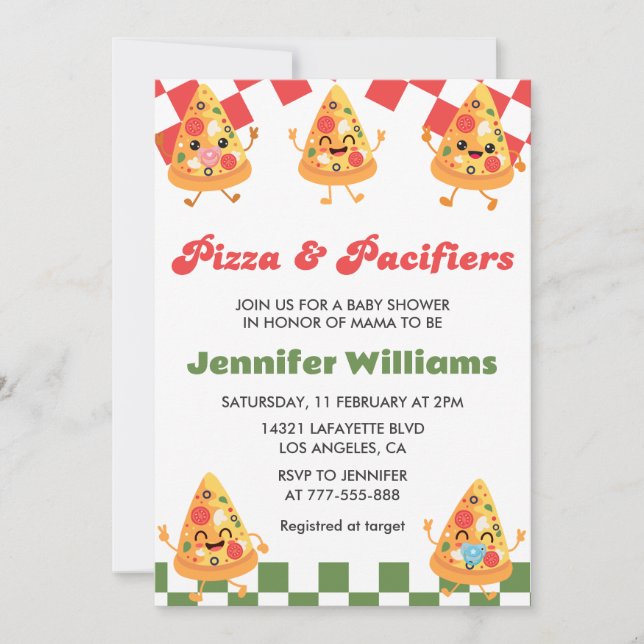 Pizza Baby Shower Invitations Pizza and Pacifiers (Front)