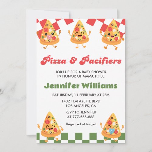 Pizza Baby Shower Invitations Pizza and Pacifiers