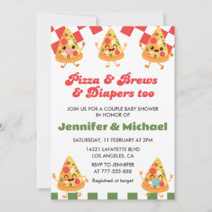 Pizza Baby Shower Invitations Pizza Beer Diapers