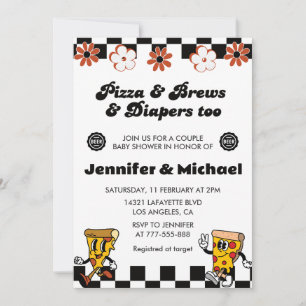 Pizza Baby Shower Invitations Pizza Beer Diapers