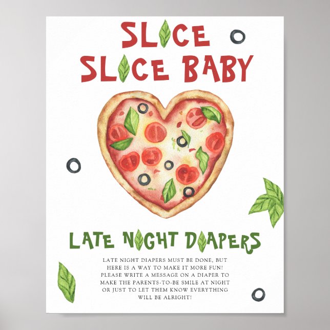 Pizza baby shower - late night diapers poster (Front)