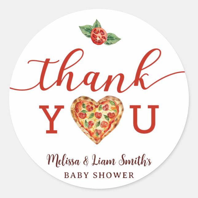 Pizza Baby Shower Thank You Sticker | Round Favor (Front)