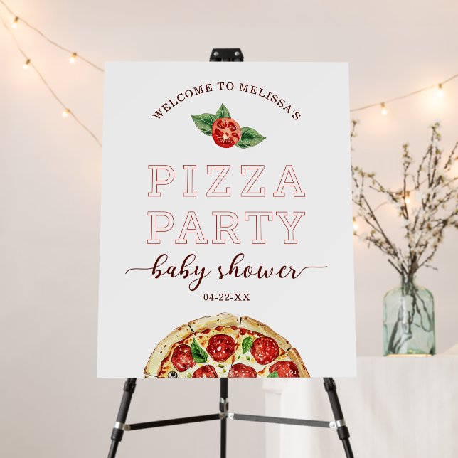 Pizza Baby Shower Welcome Sign – Fun Co-ed Party E (In Situ (Stand))