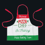 Pizza baking team- kids apron<br><div class="desc">Pizza baking team / pizza chef in training  - bold typography design with red ,  white and green .Personalize this  all-over print apron for kids  with his/her name . It is from the store of lumirala .</div>