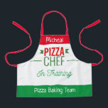 Pizza baking team- kids apron<br><div class="desc">Pizza baking team / pizza chef in training  - bold typography design with red ,  white and green .Personalize this  all-over print apron for kids  with his/her name . It is from the store of lumirala .</div>