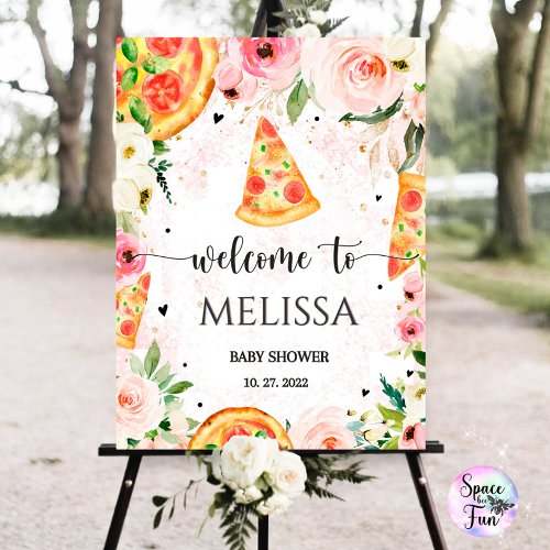 Pizza BBQ baby shower Welcome sign Pizza Girl